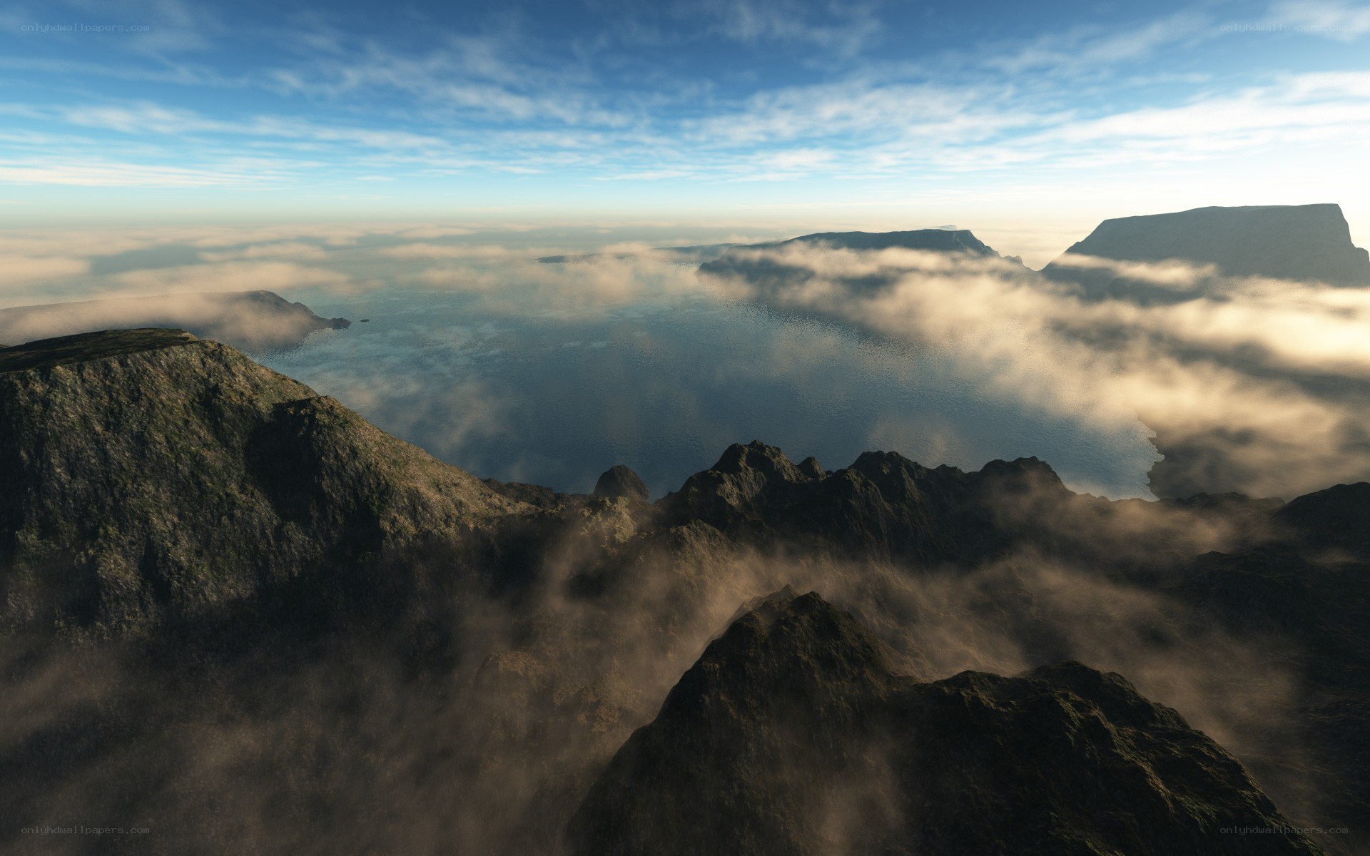 mountain peaks above clouds