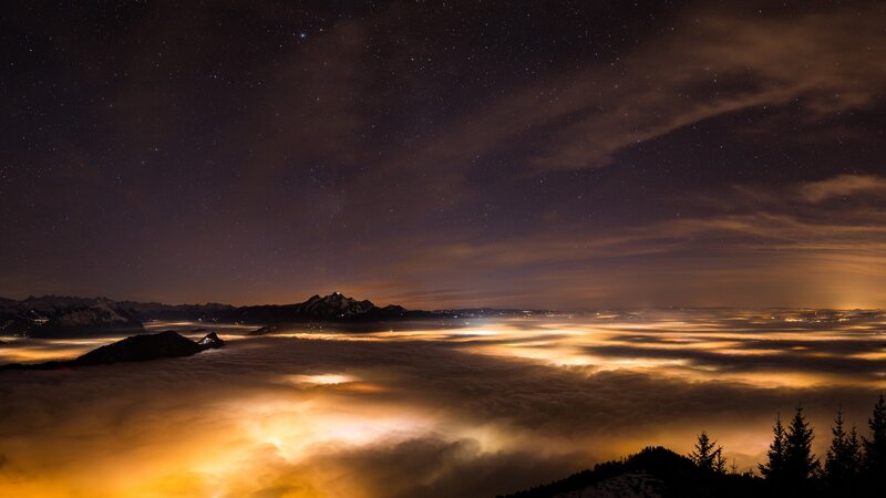 Mountain Peaks Above Clouds — Black