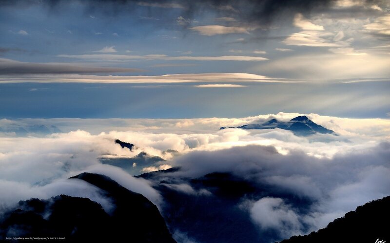 Mountain Peaks Above Clouds — Blue, Dramatic, Morning