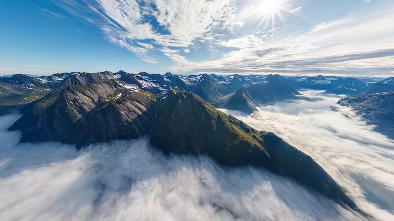 Mountain Peaks Above Clouds — Blue, Serene, Morning, Photograph, Sun, Sky