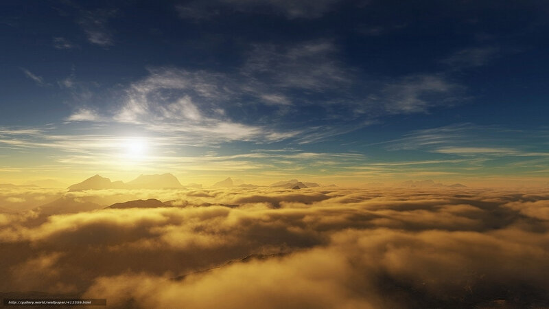 Mountain Peaks Above Clouds — Blue, Serene, Sunrise, 3d Render, Sun