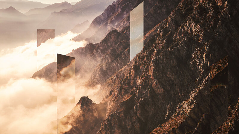 Mountain Peaks Above Clouds — Brown, Dramatic