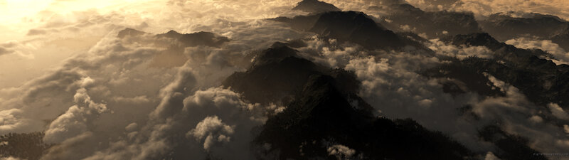Mountain Peaks Above Clouds — Brown