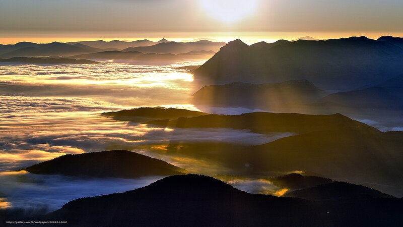 Mountain Peaks Above Clouds — Gold