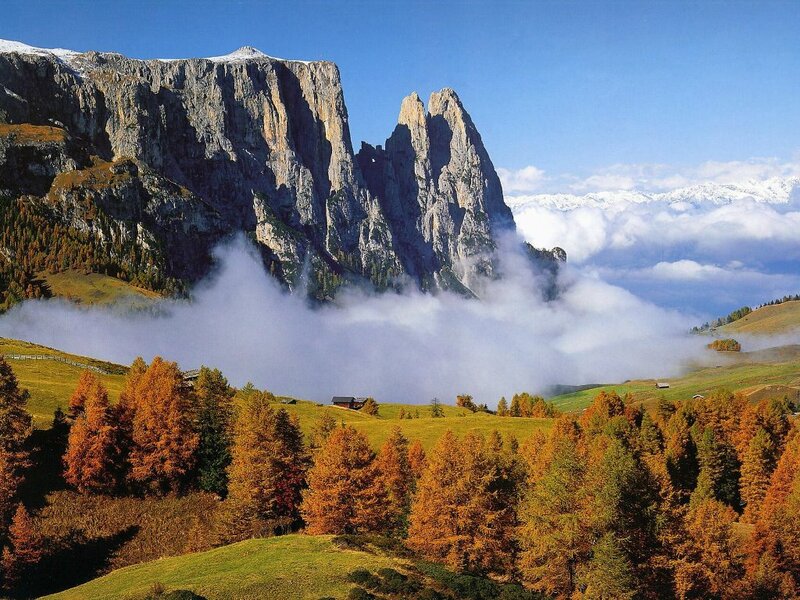 Mountain Peaks Above Clouds — Green, Serene, Autumn