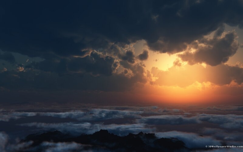 Mountain Peaks Above Clouds — Orange