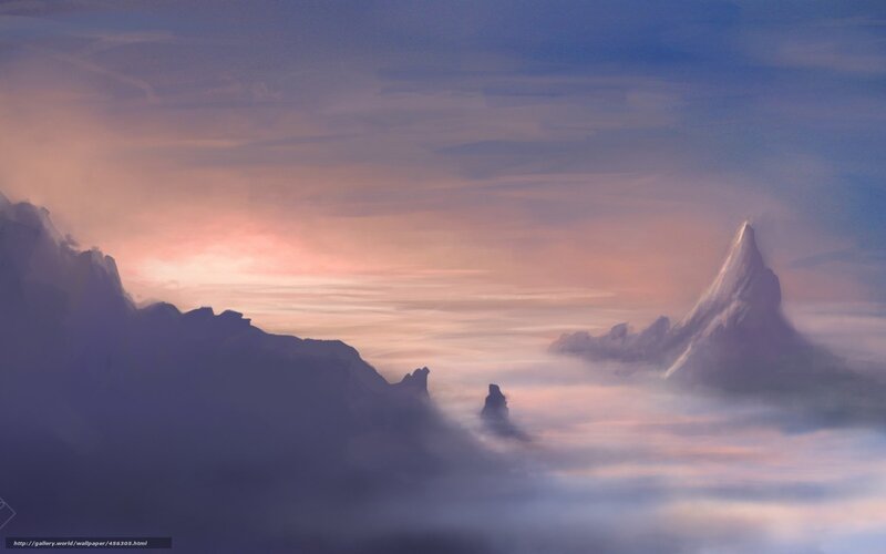 Mountain Peaks Above Clouds — Purple
