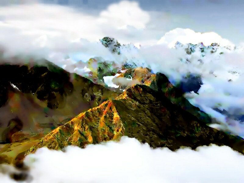 Mountain Peaks Above Clouds — White, Dramatic