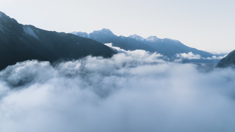 Mountain Peaks Above Clouds — White, Serene, Morning, Photograph, Mountains, Sky