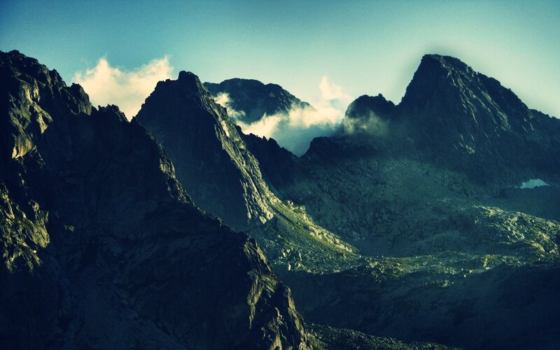 Mountain Peaks and Clouds — Blue, Dramatic, Morning