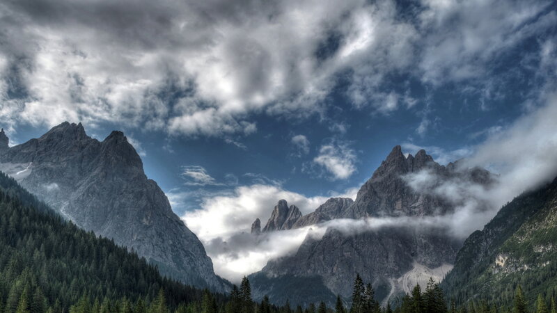 Mountain Peaks and Clouds — Blue