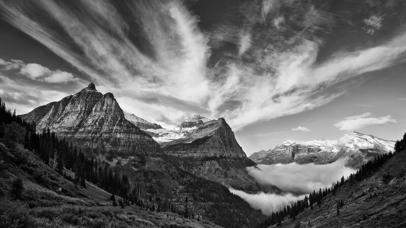 Mountain peaks and clouds