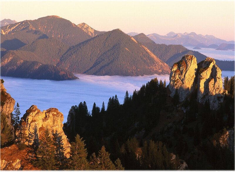 Mountain Peaks and Fog — Blue