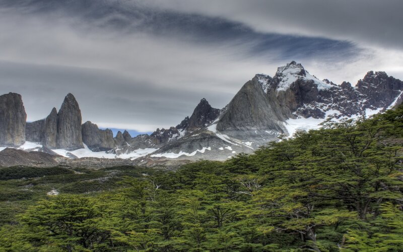 Mountain Peaks and Forest — Green, Dramatic, Photograph