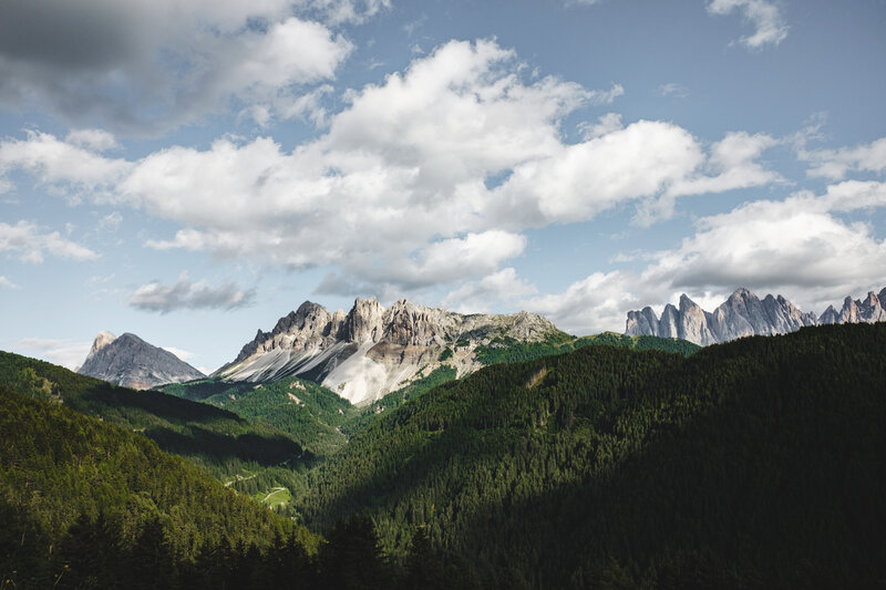 Mountain peaks and forest valley