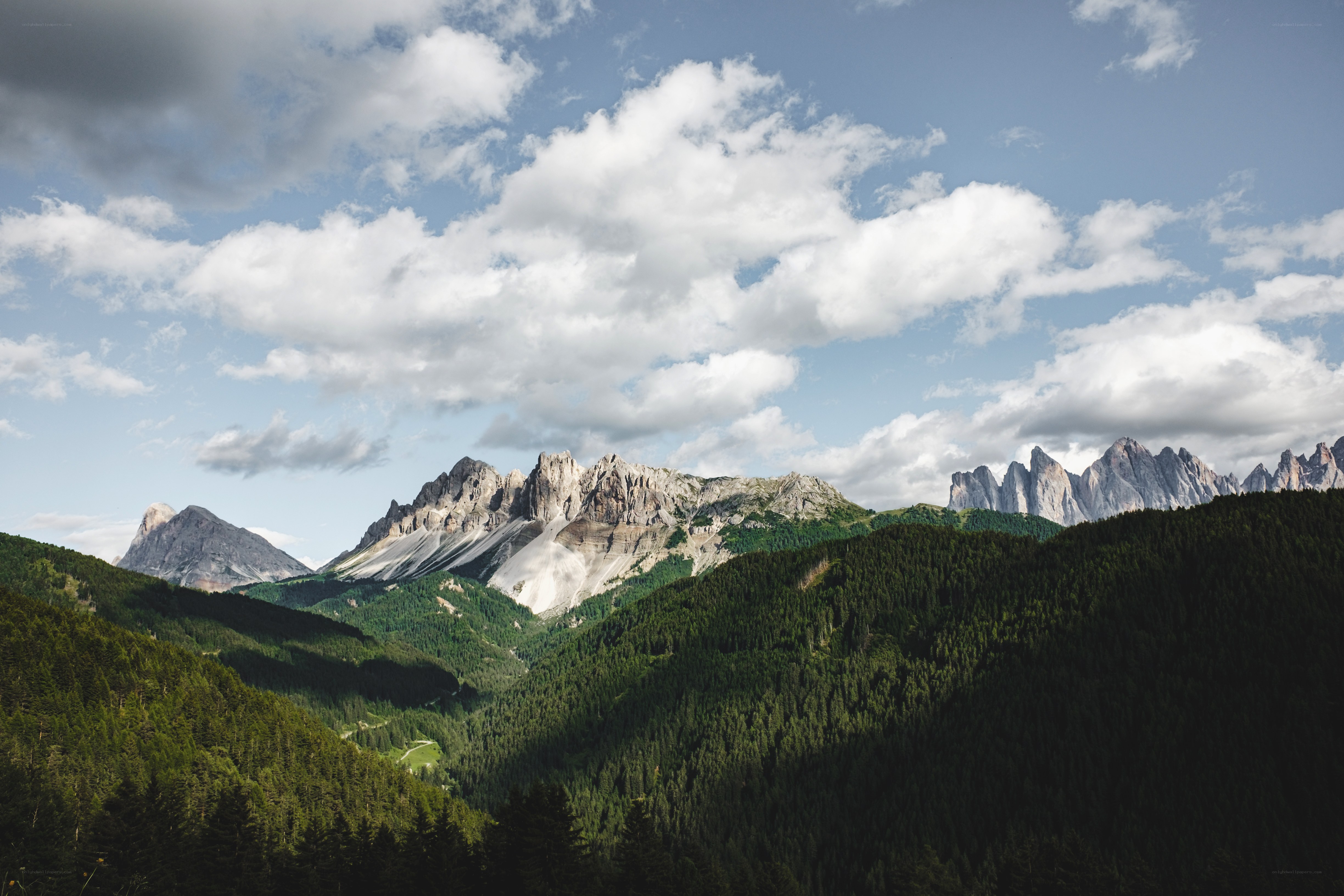 Mountain peaks and forest valley