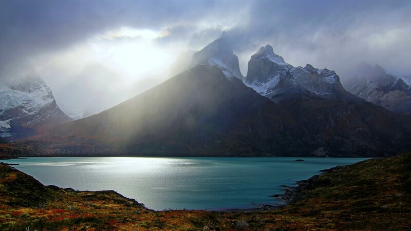 Mountain Peaks and Lake — Blue, Dramatic, Morning