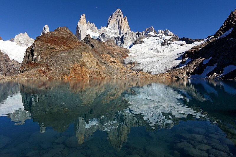 Mountain Peaks and Lake — Blue, Serene, Afternoon, Photograph, Snow