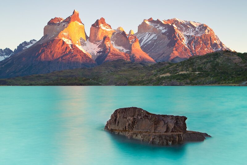 Mountain Peaks and Lake — Blue, Serene, Sunrise