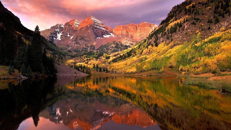 Mountain Peaks and Lake — Orange, Dramatic