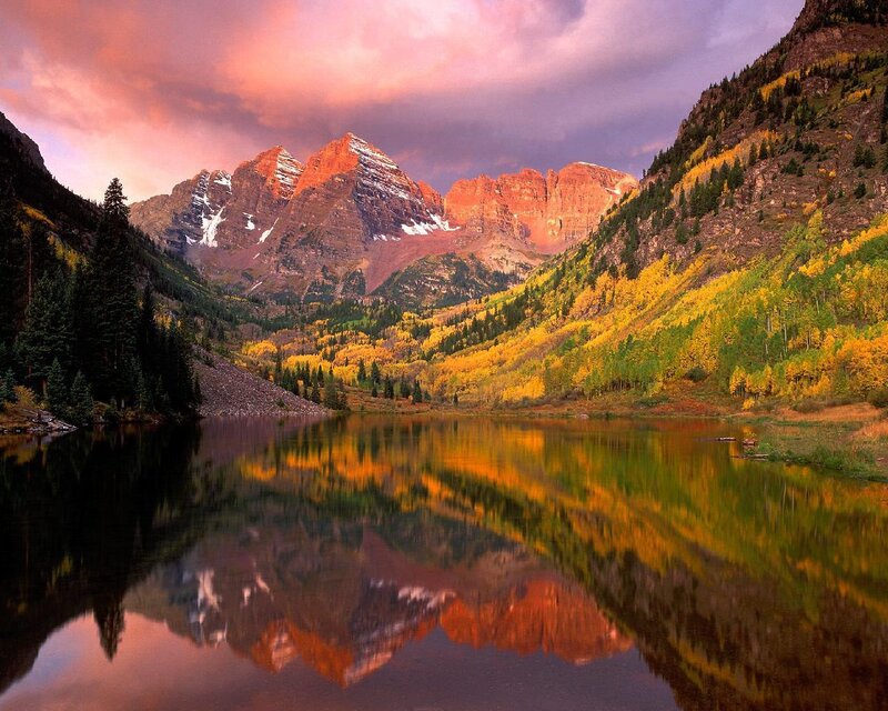 Mountain Peaks and Lake — Orange