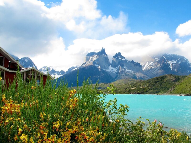 Mountain Peaks and Lake