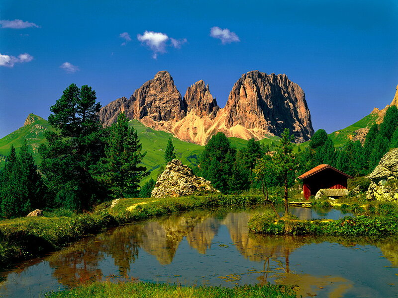Mountain Peaks and Pond