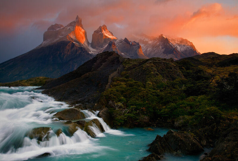 Mountain Peaks and River — Orange