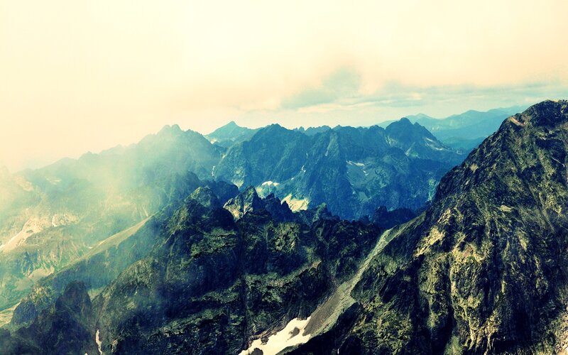 Mountain peaks at dawn