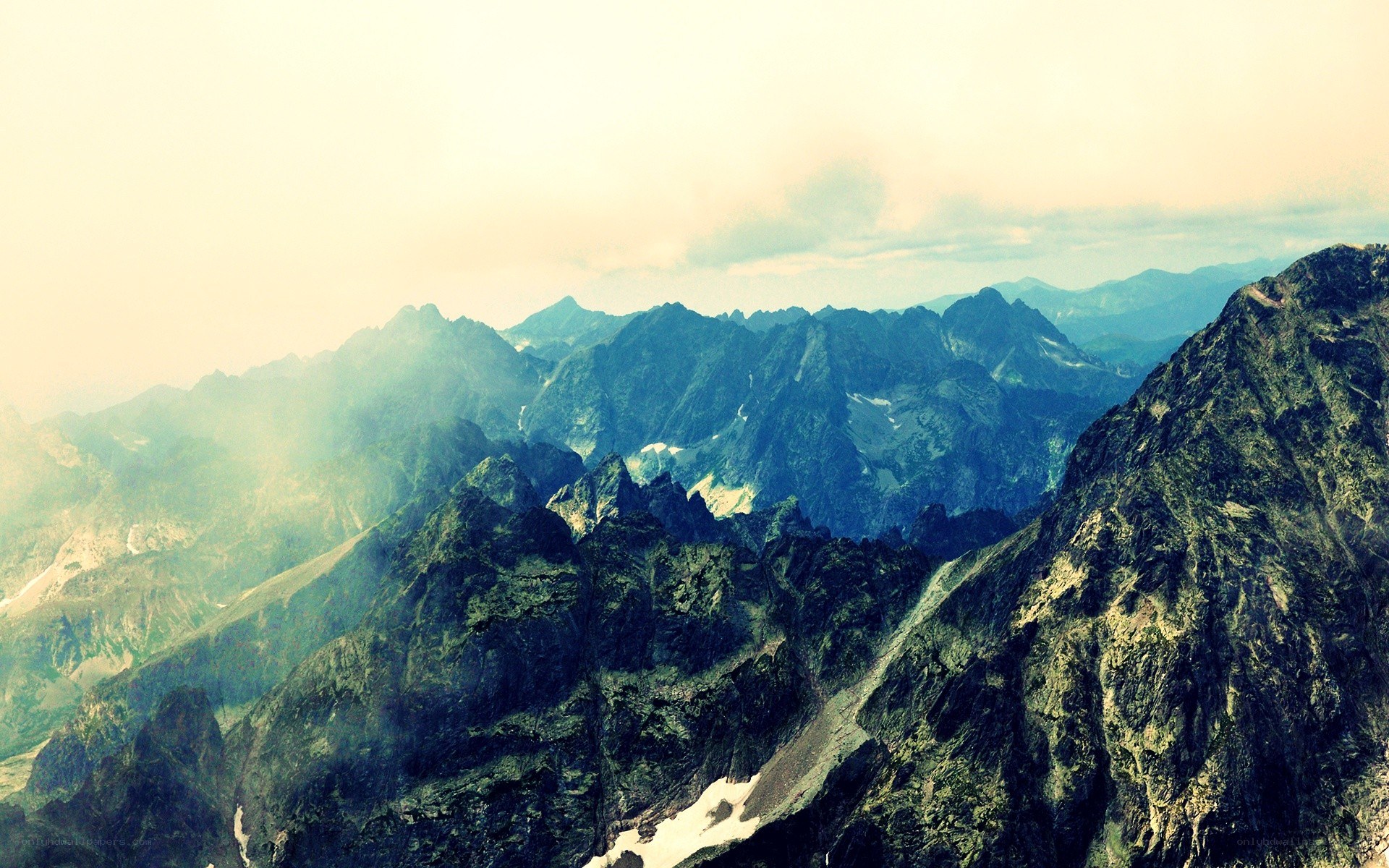 Mountain peaks at dawn
