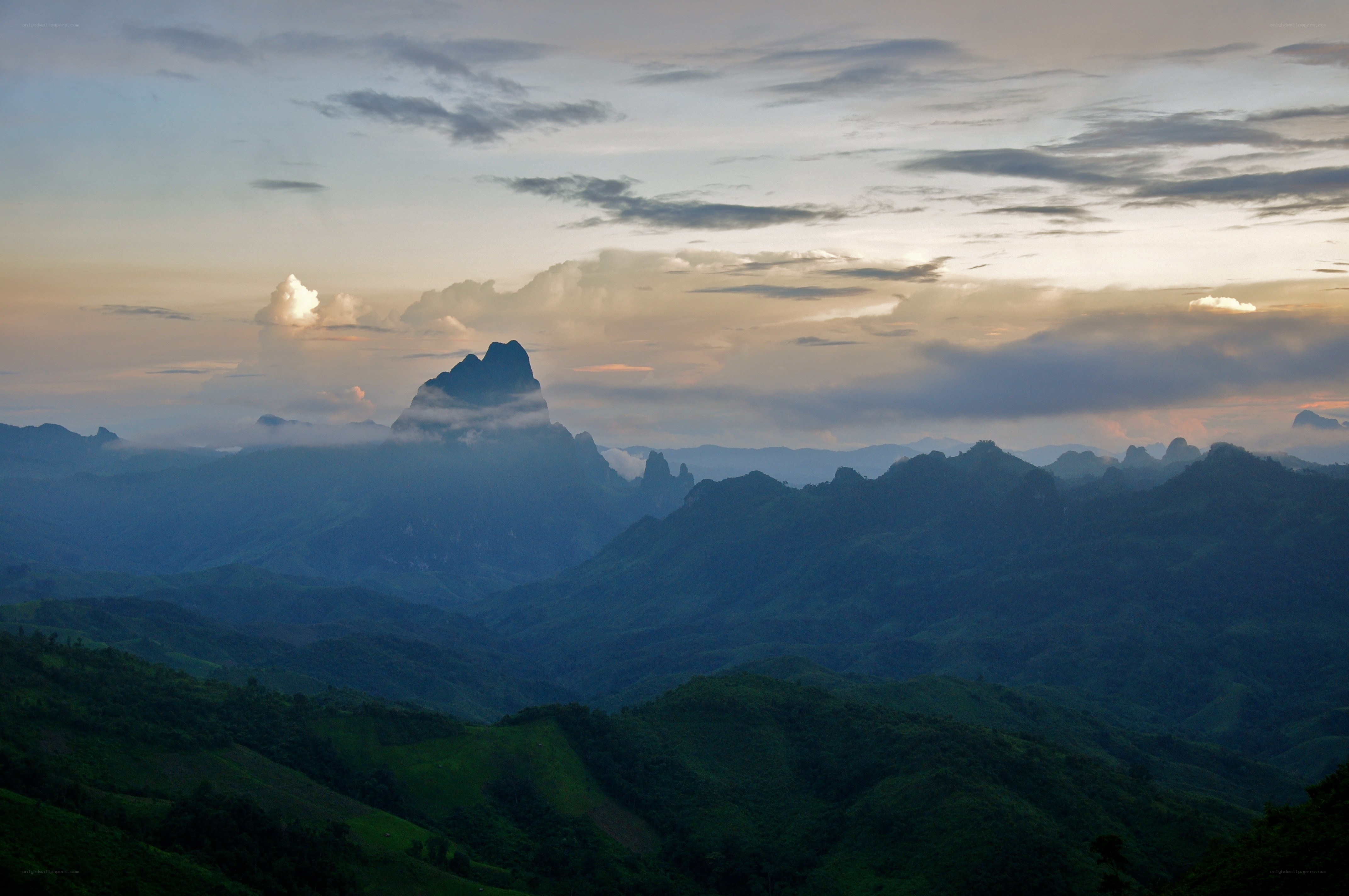Mountain peaks at dawn