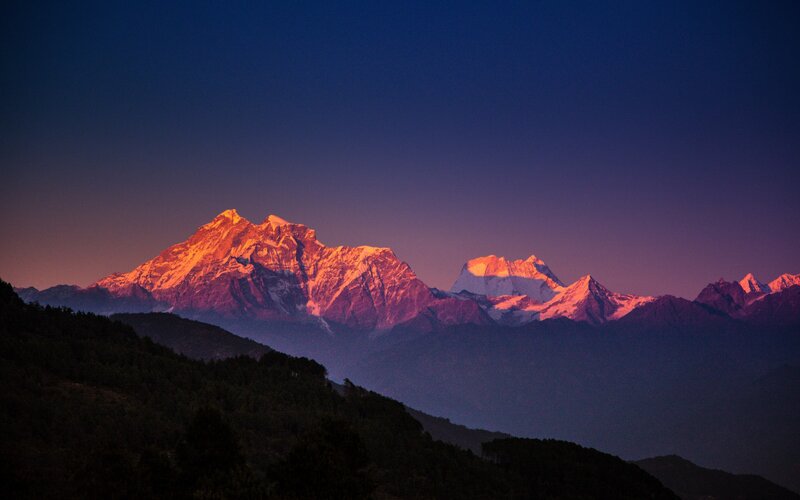 mountain peaks at dawn