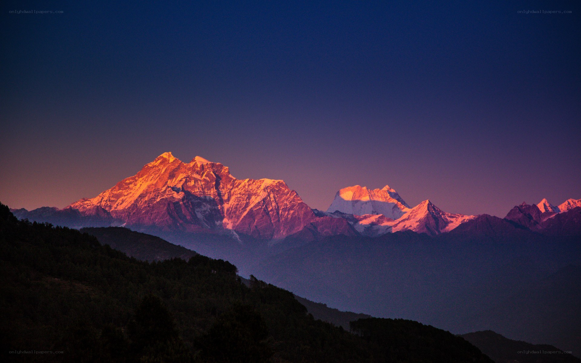 mountain peaks at dawn