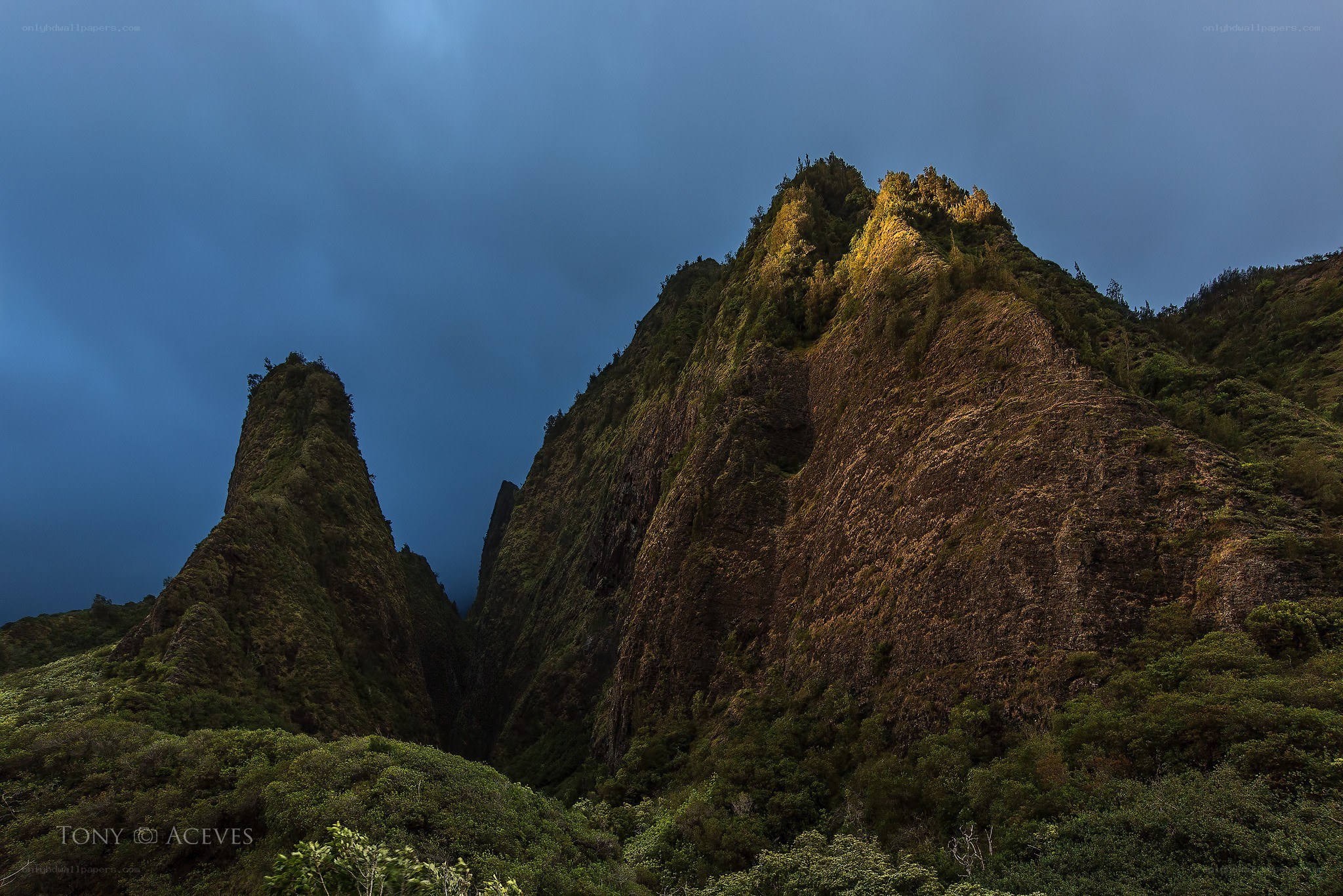 Mountain peaks at dusk