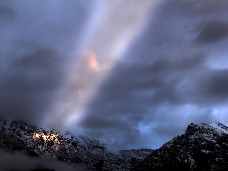 Mountain Peaks at Dusk — Blue, Dramatic, Night, Photograph