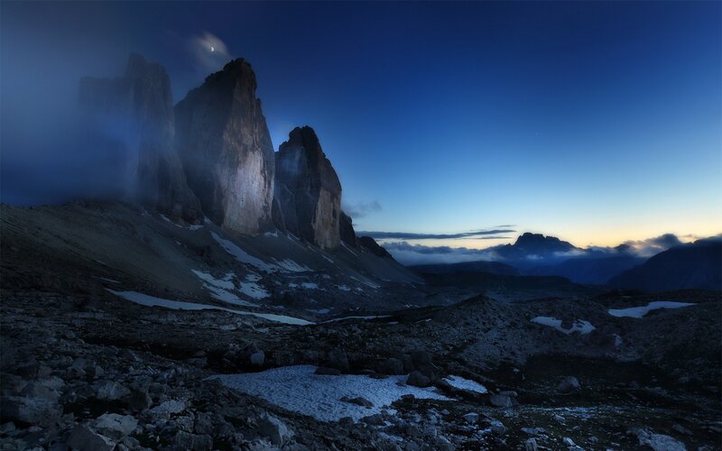 Mountain Peaks at Dusk — Blue, Dramatic, Night