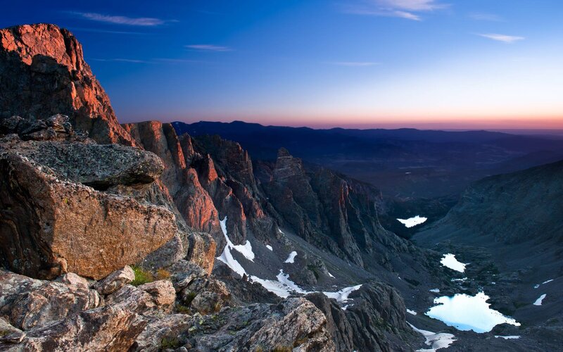 Mountain Peaks at Dusk — Blue