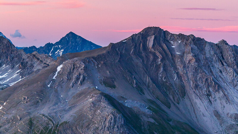 Mountain Peaks at Dusk — Pink