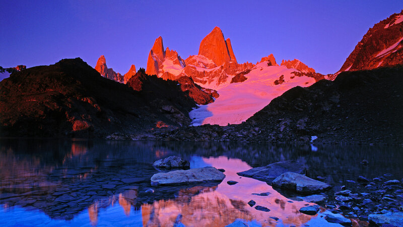 Mountain Peaks at Dusk — Purple, Dramatic, Sunset, Photograph, Lake