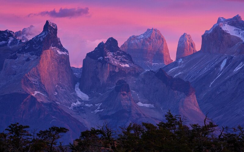 Mountain Peaks at Dusk — Purple, Dramatic, Sunset, Photograph, Sky