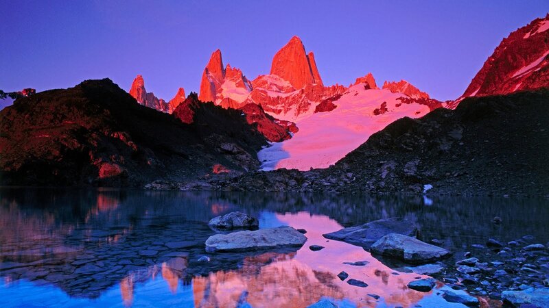 Mountain Peaks at Dusk — Purple, Dramatic, Sunset, Photograph, Snow