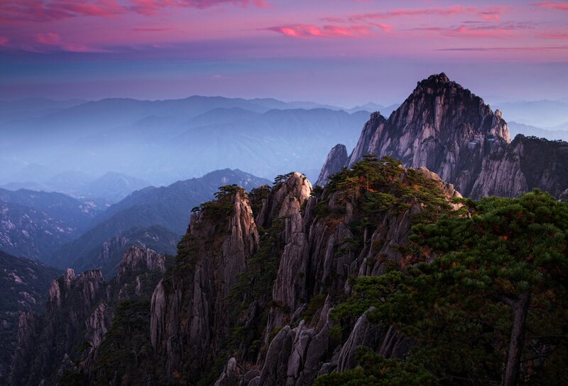 Mountain Peaks at Dusk — Purple, Serene