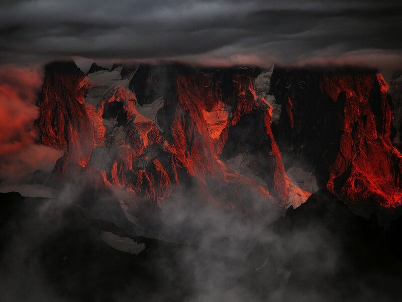 Mountain Peaks at Dusk — Red, Dramatic, Sunset