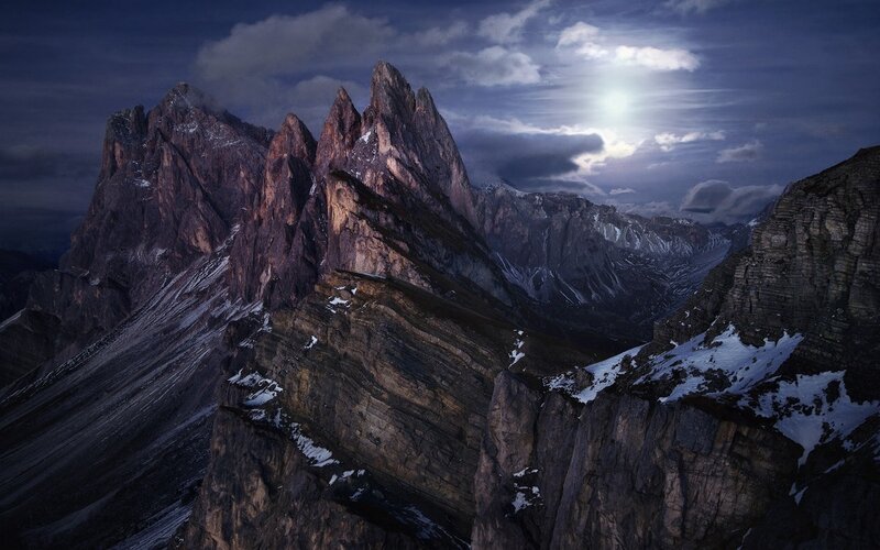 Mountain Peaks at Night — Blue