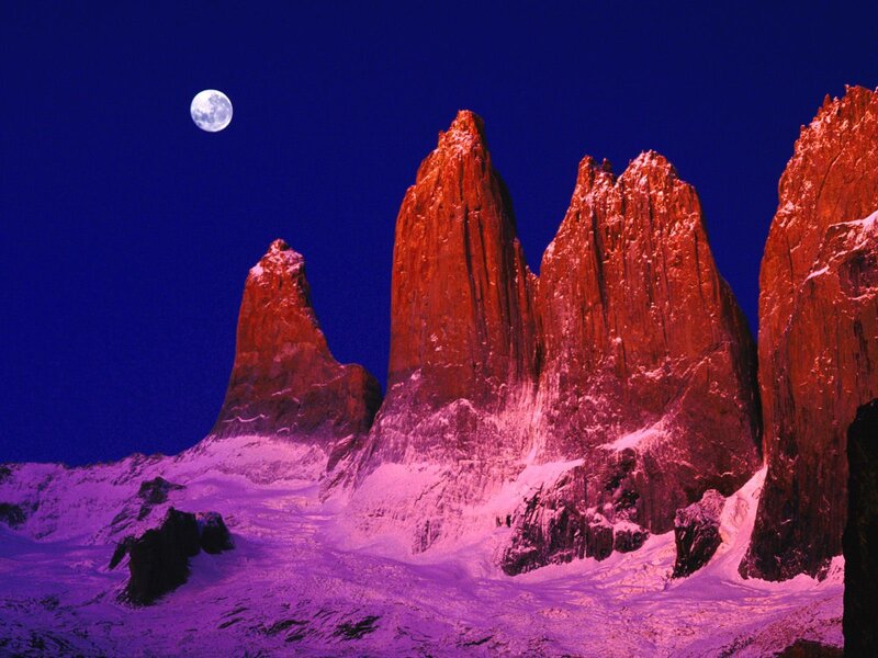 Mountain Peaks at Night — Purple, Dramatic, Photograph