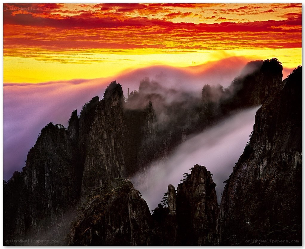 Mountain peaks at sunrise