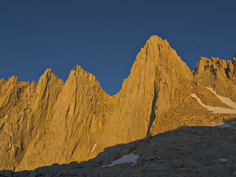 Mountain Peaks at Sunrise — Blue, Dramatic, Photograph, Sky, Snow