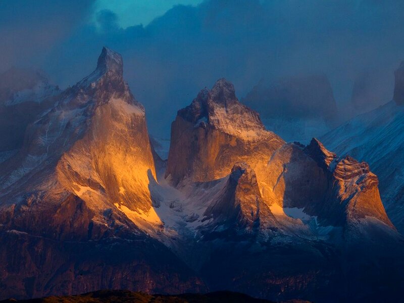 Mountain Peaks at Sunrise — Blue, Dramatic