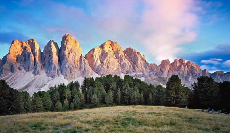 Mountain Peaks at Sunrise — Blue, Serene, Photograph, Forest