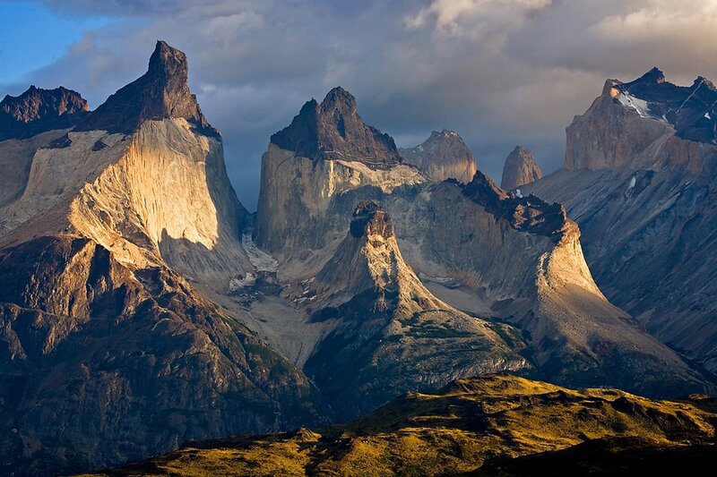 Mountain Peaks at Sunrise — Brown, Dramatic, Photograph, Clouds, Rock